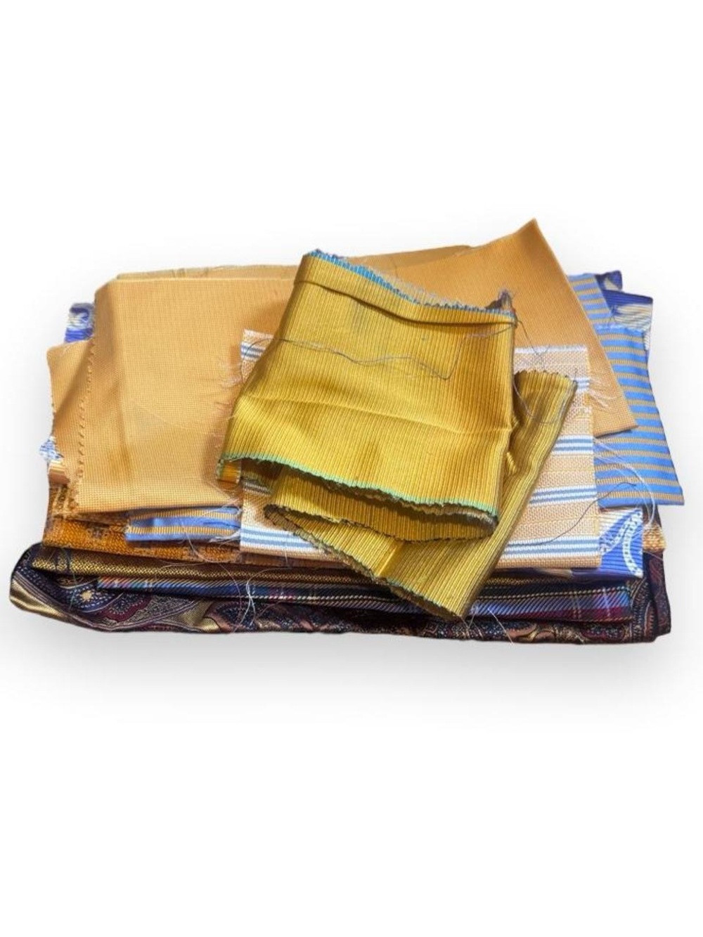 12Pc 100% Italian Silk Fabric Remnant Lot Yellow Paisley Geometric Sewing